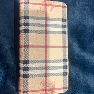 Burberry Tan Leather Card Wallet with Gold Zip Pull